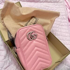 Authentic Gucci pink GG Marmont Mini Shoulder Bag